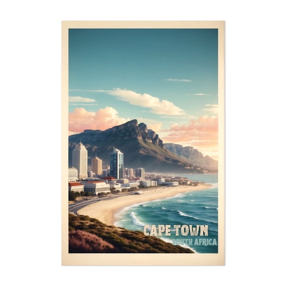 Vintage Cape Town Illustrations: Iconic South African Beauty - Cape Town Western Cape South Africa Illustration Unframed Wall Art Print 5 x 7 inches
