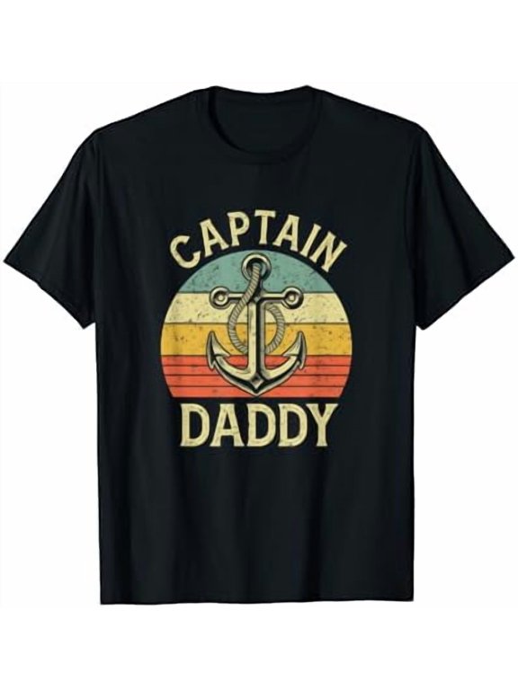 Vintage Captain Daddy Boat Pontoon Dad Fishing Sailor Anchor T-Shirt BLACK Unisex S-5XL Hot Trending Shirt, Vintage Birthday Gift