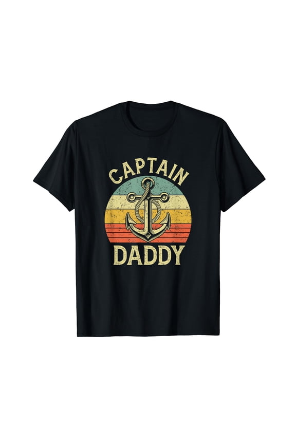 Vintage Captain Daddy Boat Pontoon Dad Fishing Sailor Anchor T-Shirt