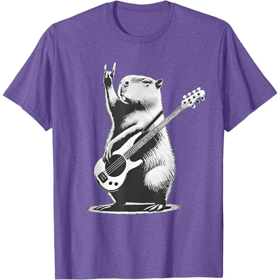 Vintage Capybara Playing Guitar Retro Capybara Rock Music Unisex T-Shirt for Men Women Kids Toddler,Violet Color,Size XL