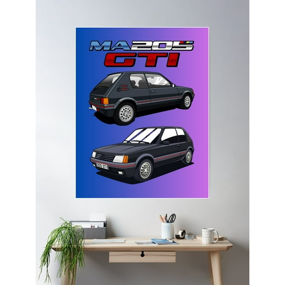 Vintage Car 205 Gti Poster Wall Art, Modern Wall Decor For Living Room Bedroom, 16x24 UNFRAMED