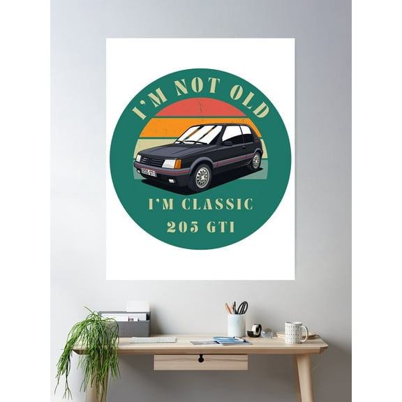 Vintage Car 205 Gti Poster Wall Art, Modern Wall Decor For Living Room Bedroom, 24x36 UNFRAMED