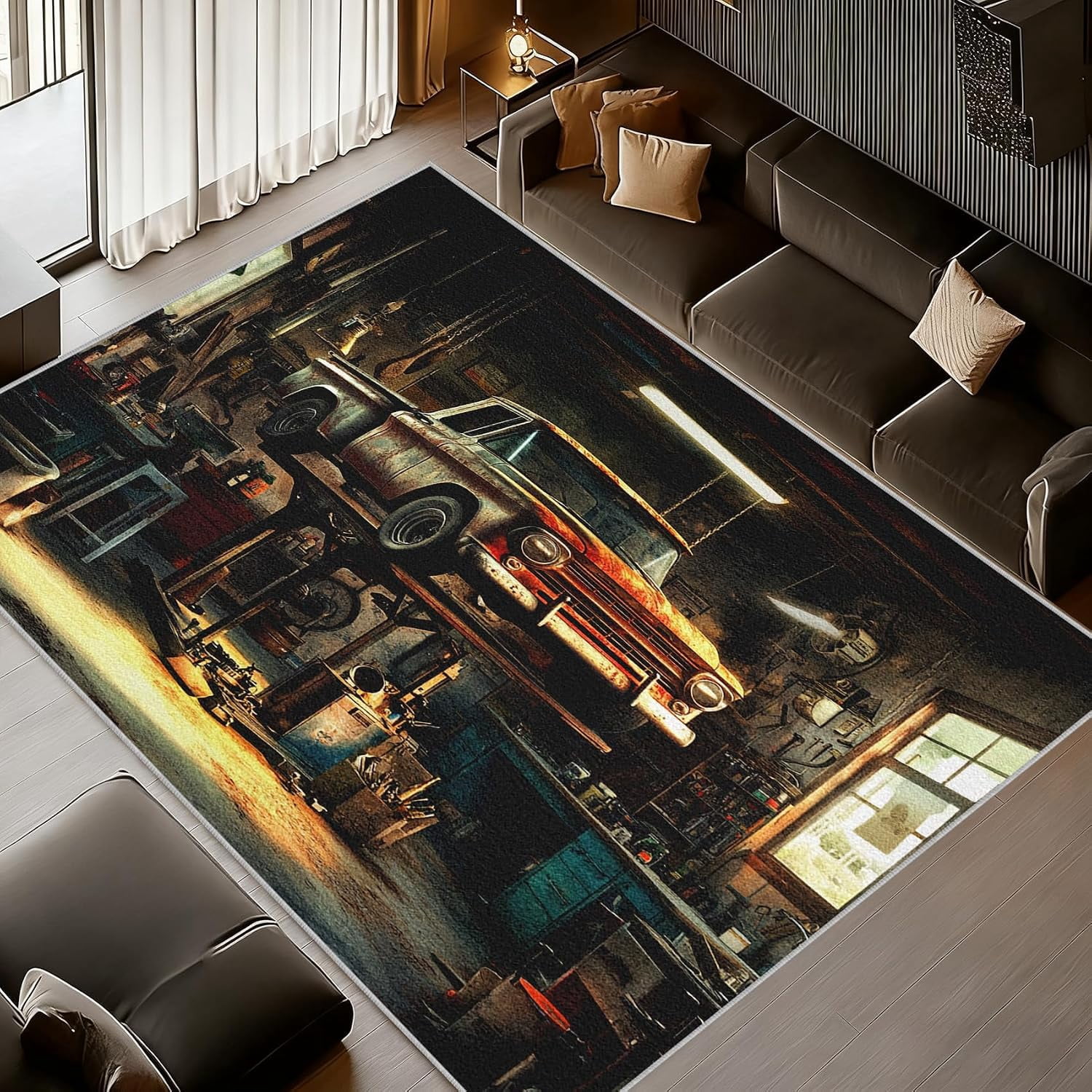 Cars 2 Rug Vintage Car Area Rugs, Retro Industrial Truck Carpet, Washable Non Slip ...