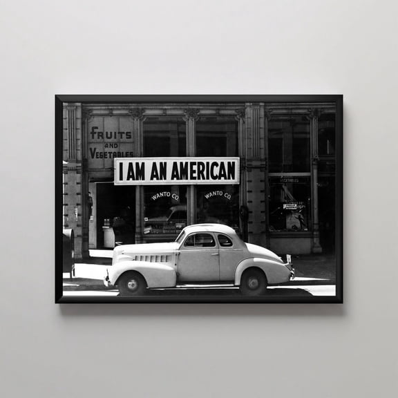 Vintage Car Art Classic Print B&W American Street
