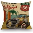 thumbnail image 1 of Vintage Car California Route 66 Cushion Pillow Cover Old Automobile Gas Station Retro Travel Europe Americana Classic Throw Pillow Case Cushion Cover Cotton Linen 18x18 Inches for Sofa Couch, 1 of 4