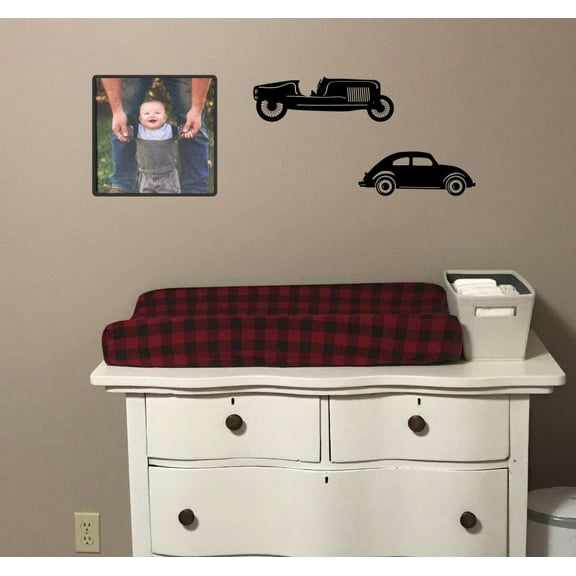 Vintage Car Decor Wall Decal Sticker set/2 Cars Retro Art Garage Decoration 23x4-Inch Black