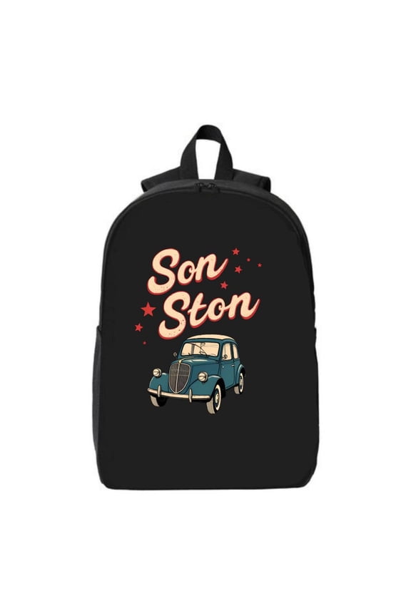 Vintage Car Design School Backpack - Durable Travel Backpack for Men & Women Fits 15 " Laptop & iPad Retro Style with Red & Orange Text and Stars