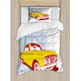 thumbnail image 1 of Vintage Car Duvet Cover Set, Art with Old Vintage Custom Collector's Car Grunge Urban Background, Decorative 2 Piece Bedding Set with 1 Pillow Shams, Twin Size, Yellow Turquoise, by Ambesonne, 1 of 3
