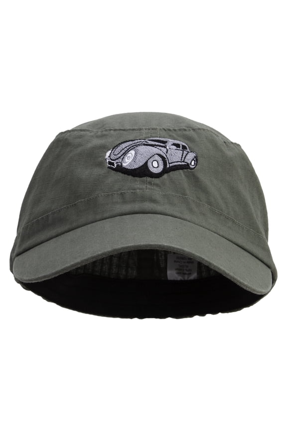 Vintage Car Embroidered Big Size Fitted Ripstop Cotton Military Army Cap - Olive 2XL-3XL