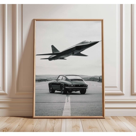 Vintage Car Fighter Jet Poster Unframed Paper Print
