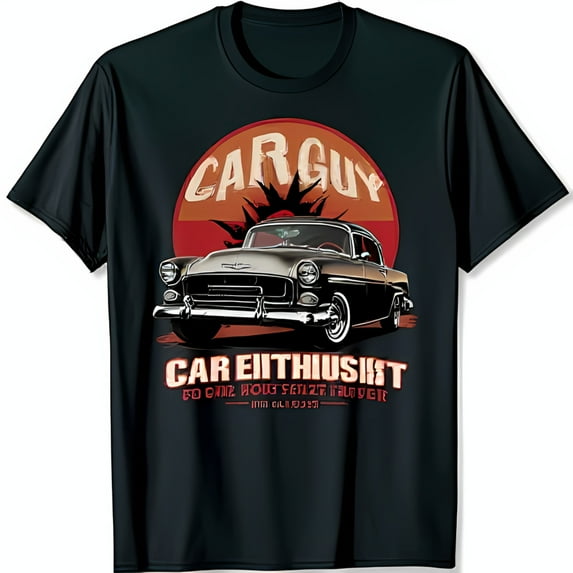 Vintage Car Graphic Black T-Shirt for Car Enthusiasts Relaxed Fit
