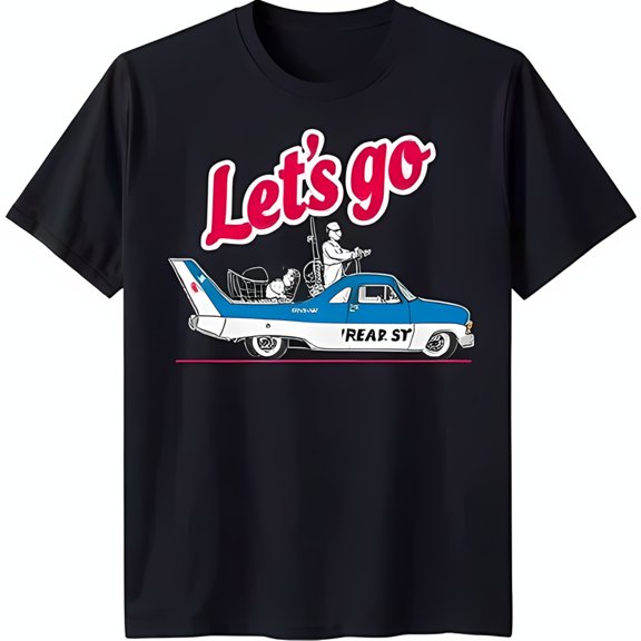 Vintage Car Graphic Black T-Shirt with 'Let's Go' Phrase Cool Casual Style