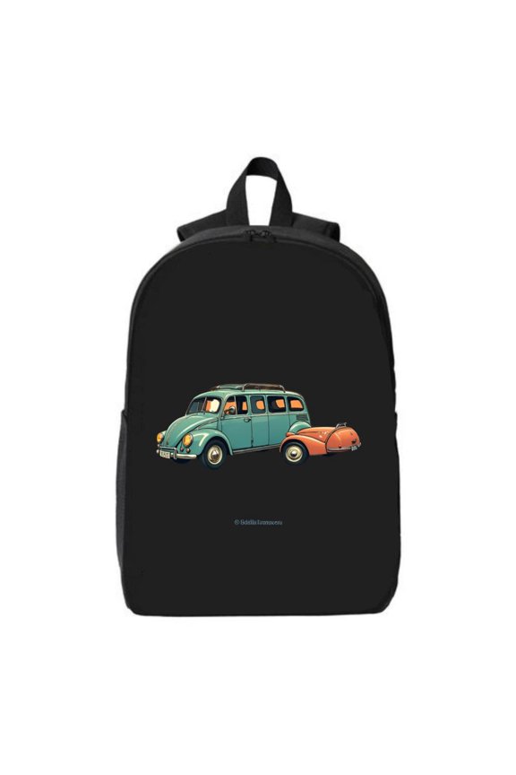 Vintage Car Graphic School Backpack - Durable Travel Backpack for Men & Women Fits 15 " Laptop & iPad Unique Design with Classic Green & Modern Orange Cars