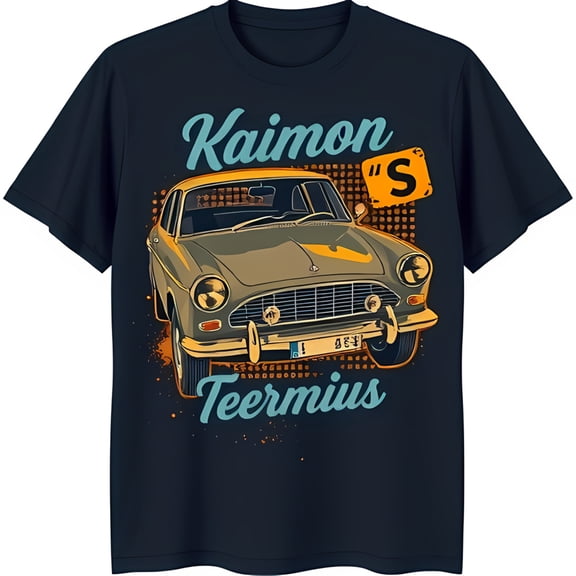 Vintage Car Graphic Tee Green & Yellow Design on Black T-Shirt