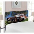 thumbnail image 1 of Vintage Car Headboard, Old Car Trees Greenery in the Famous Route 66 Road in USA Rustic Home Art, Upholstered Decorative Metal Bed Headboard with Memory Foam, Twin Size, Brown Green Blue, by Ambesonne, 1 of 3