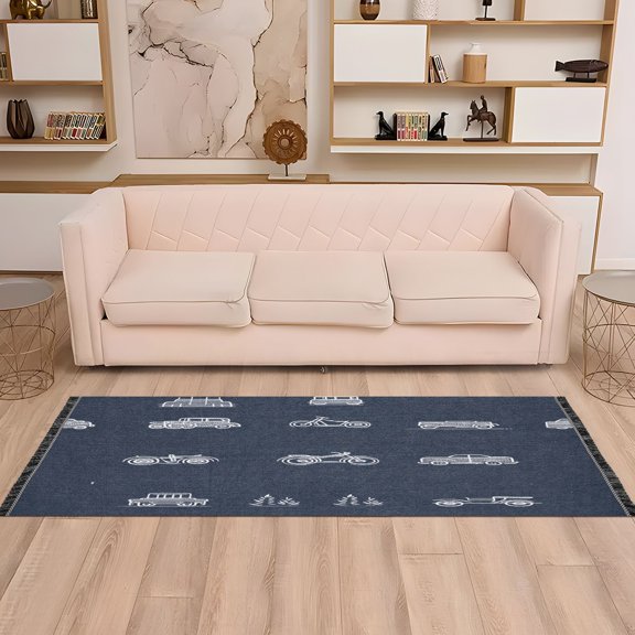 Vintage Car Illustrations 72x23.5" Bedroom Runner Rug, Durable and Non-Slip for Hallways and Living Rooms