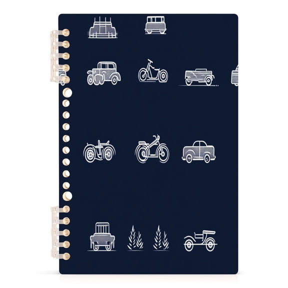 Vintage Car Illustrations A5 8.3x5.7in PP Notebook, Adjustable Rings, 60 Sheets, Diary or Journey Note