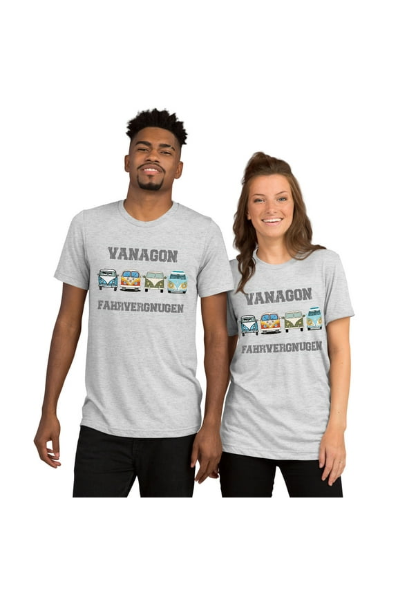 Vintage Car Lover T-Shirt, Classic Cars Tee, Vanagon Fahrvergnügen VW Bus Gift, (White Fleck Triblend, XS)