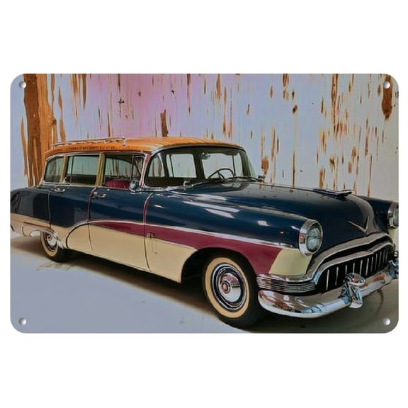 Vintage Car Metal Sign with Wooden Accents - Ideal for Home, Garage, Café, or Bar Decor - Bohemian/Modern Style - Perfect Gift for Car Enthusiasts and Collectors, Car Decoration, 2D