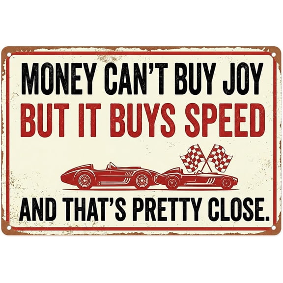 Vintage Car Metal Tin Sign Wall Decor, Retro Checkered 8x12 Inch Wall Art for Man Cave, Basement, Garage or Warehouse