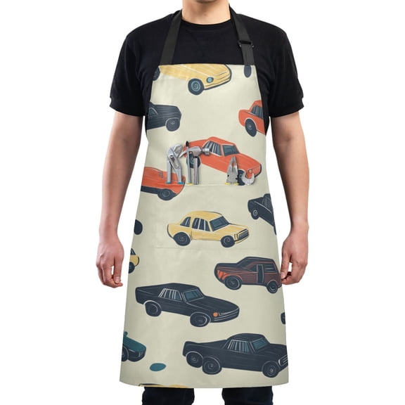 Vintage Car Patterns Chef Kitchen Apron with Pockets for Women Waterproof Aprons for Cooking Baking