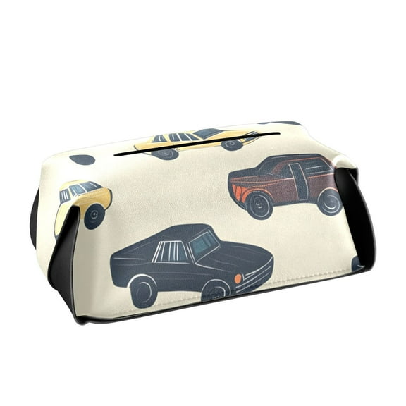 Vintage Car Patterns Tissue Box Cover Leather Square Rectangle Tissue Box Holder for Bathroom Living Room Desk Office Decor
