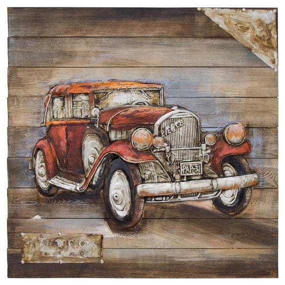 "Vintage Car Show Collection" Wood Wall Décor Red