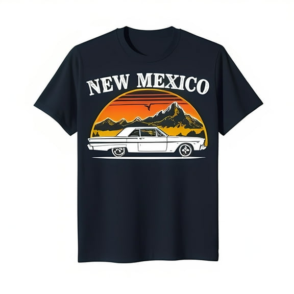Vintage Car Sunset Over Mountains T-Shirt New Mexico Graphic Tee