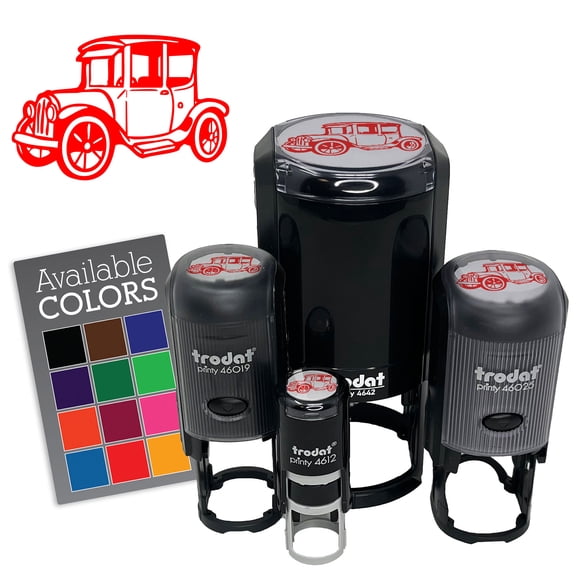 Vintage Car Vehicle Old Fashion Self-Inking Rubber Stamp for Stamping Ink Stamper Crafting Planners - 1/2 Inch Mini - Red Ink
