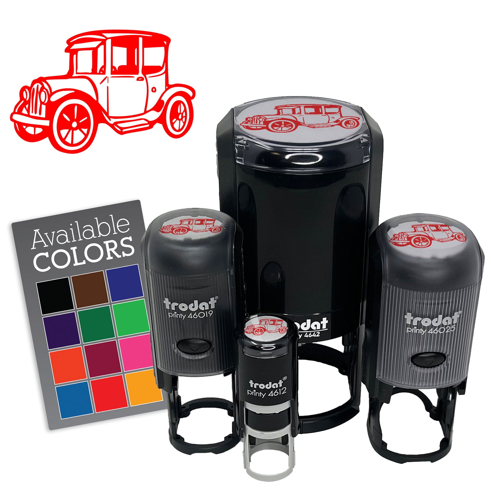 Vintage Car Vehicle Old Fashion Self-Inking Rubber Stamp for Stamping Ink Stamper Crafting Planners - 3/4 Inch Small - Brown Ink