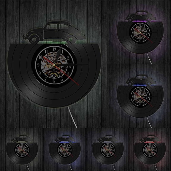 Vintage Car Vinyl Record Wall Clock LED Hanging Lamp Home Decorative Wall Watch Automotive Vehicle LED Light Gift For Car Lover