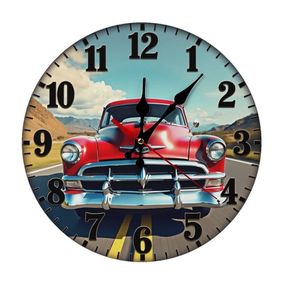 Vintage Car Wall Clock 10 Inch Silent Non Ticking Round Clock Decoration for Living Room Kitchen Bedroom Bathroom Office Classroom