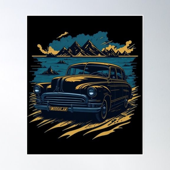 Vintage Car With Palm Retro Car With Mountains Poster Wall Art, Modern Wall Decor, 16x24 UNFRAMED