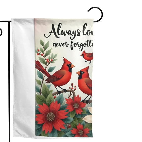 Vintage Cardinal Garden Flag Double Sided Polyester Outdoor Decor with Always Loved Never Forgotten Text 12x18 Inch Memorial Yard Banner for Patio Lawn Cemetery Decoration