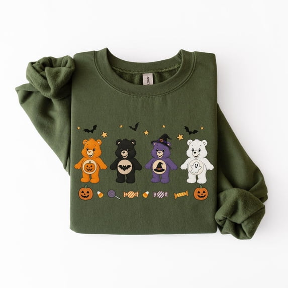 Vintage Care Bears Halloween Sweatshirt, Trick or Treat Bears Shirt,Military Green Color,Size L