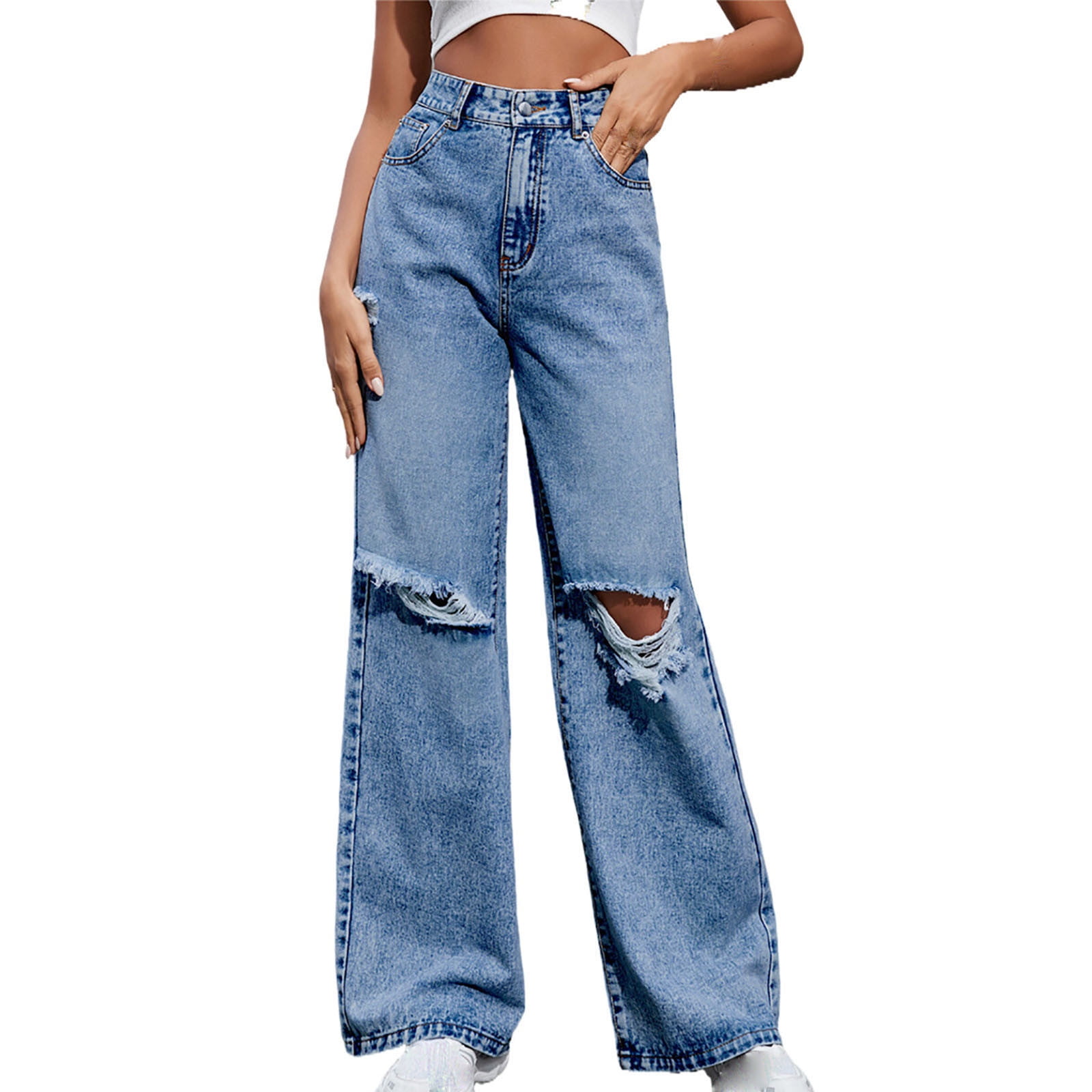 Women's Elastic Waist Straight Leg Relaxed Fit Cargo Jeans Utility Casual Denim  Cargo Pants, Light Vintage, 6 : : Clothing, Shoes & Accessories