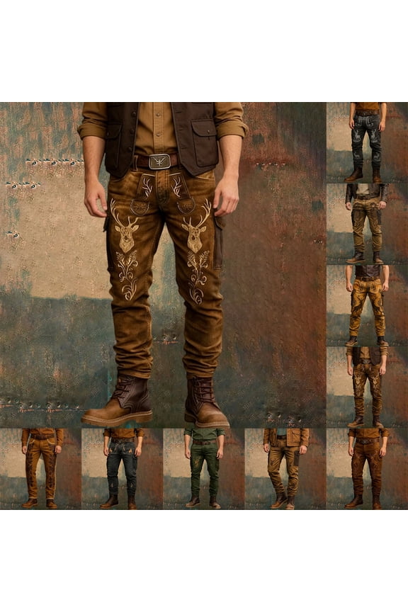 Vintage Cargo Pants for Men Western Cowboy Punk Style Outdoor Casual Work Long Trousers Spring Coffee S