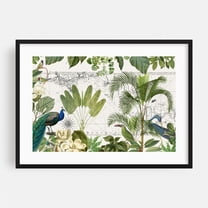 Vintage Caribbean Tropical Journey - Illustration Botanical Tropical Vintage Bird Floral Nature Map Black Framed Wall Art Print 12 x 18 inches