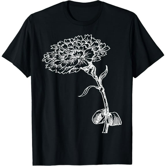 Vintage Carnation Botanical Line Art Illustration White Ink T-Shirt