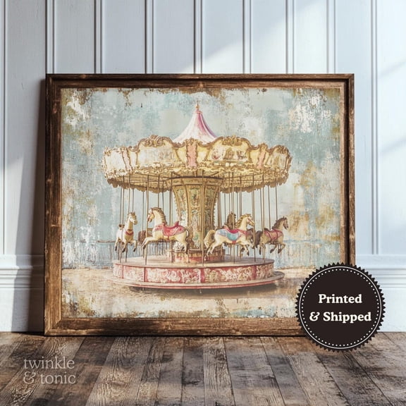 Vintage Carousel Art Print Whimsical Nursery Wall Dã©Cor Rustic Baby Room Poster For Toddler Or Girls Room UNFRAMED Poster, Wall Art for Decor, Present, 24x36