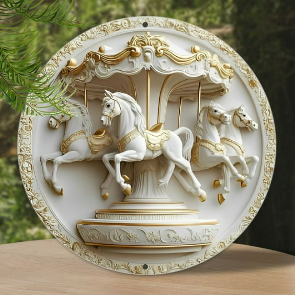 Vintage Carousel Horse Aluminum Wall Sign - 8x8 Inch Round Metal Decor for Home, Office, Kitchen & Living Room - Perfect Gift for Holidays & Special Occasions, Best for Christmas