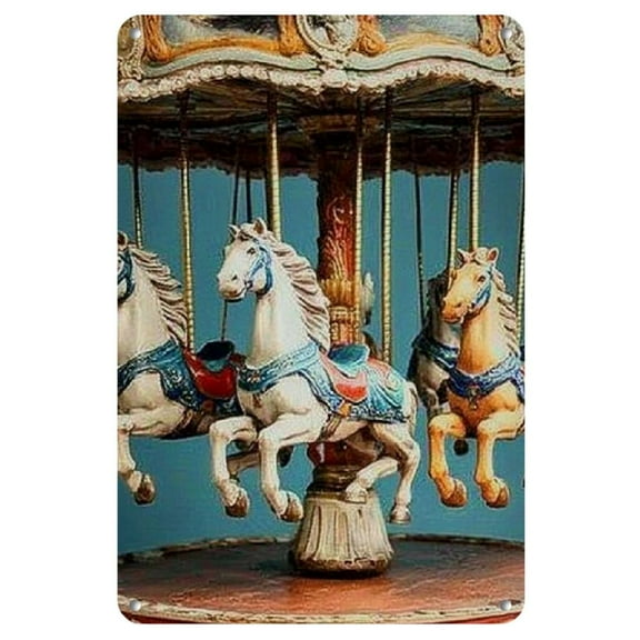 Vintage Carousel Metal Wall Art, Antique Merry-go-round Decorative Sign, Multipurpose Indoor/Outdoor Hanging Tin Plaque, with No Electricity Needed for Bedroom, Art Studio, Museum