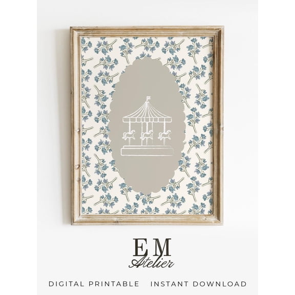 Vintage Carousel Nursery Art Baby Girls Carousel Print Cottagecore Baby Room Decor Floral Wall Art Whimsical Carnival Playroom Home Decor #2567, Unframed Poster Size 8x12