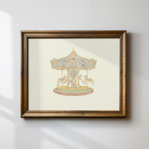 Vintage Carousel Print, Horizontal, Nursery, Botanical, Cottage Core Decor, Art Print Wall Art, Modern Wall Decor For Living Room, 8x12 UNFRAMED