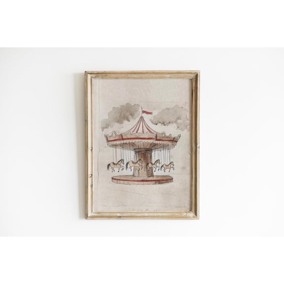 Vintage Carousel Whimsical Nursery Poster, Unframed Size 8x12