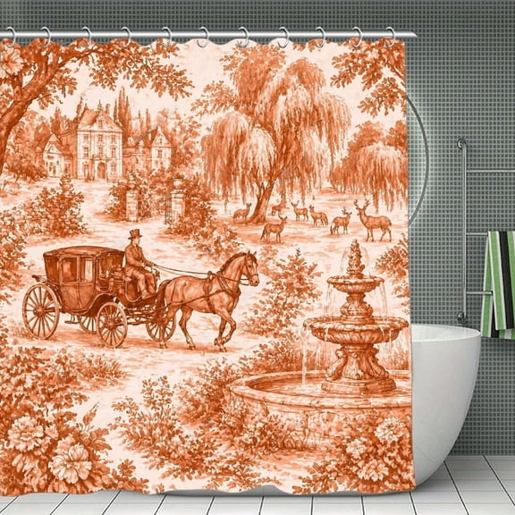 Vintage Carriage Estate Toile Print Shower Curtain 70.8×70.8Inch,Modern Fabric Waterproof Polyester Bathroom Home Decor Set with Hooks