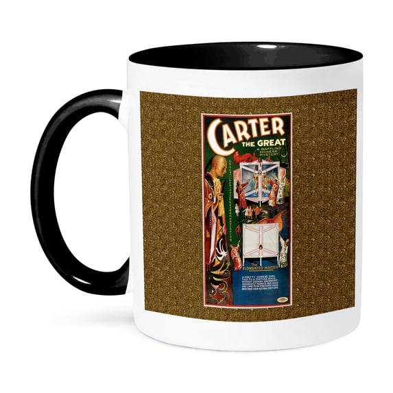 3dRose, Vintage Carter the Great The Elongated Maiden Illusion Advertising Poster, 11oz Two-Tone Black Mug