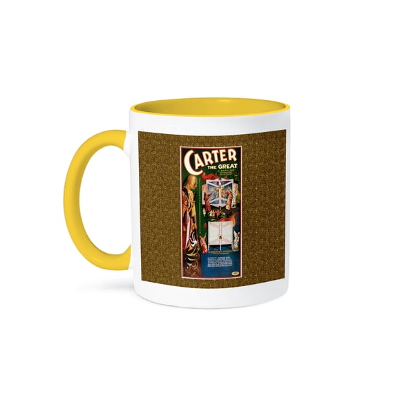 3dRose, Vintage Carter the Great The Elongated Maiden Illusion Advertising Poster, 15oz Two-Tone Yellow Mug