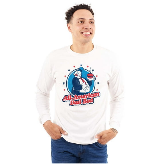 Vintage Cartoon All American Dad Bod Men's Big & Tall Long Sleeve Graphic Tee Brisco Brands 2X