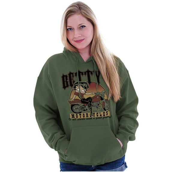 Vintage Cartoon Betty's Motorcycles Hoodie Sweatshirt Women Brisco Brands S